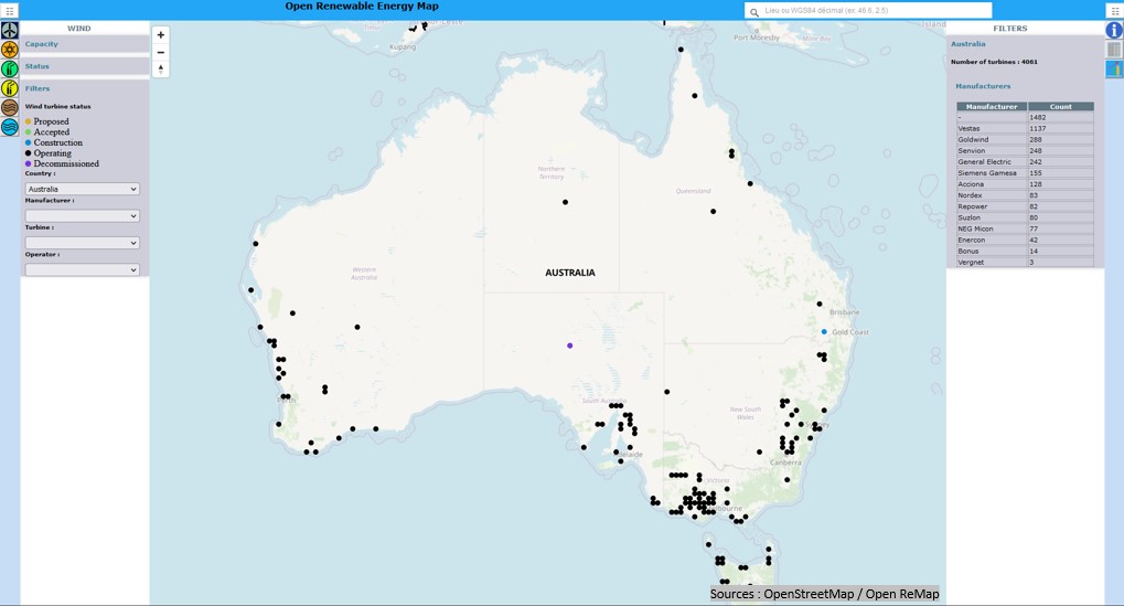 map of wind turbine in australia