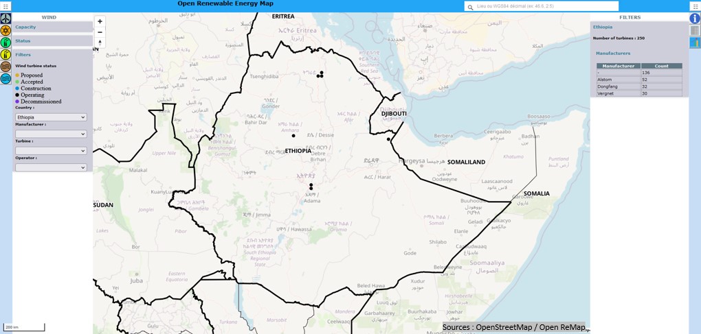 map of wind turbine in ethiopia