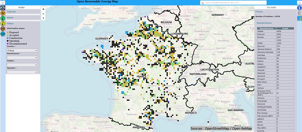 map of wind turbine in france