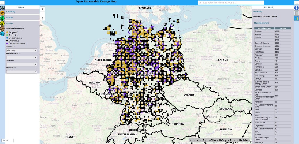 map of wind turbine in germany