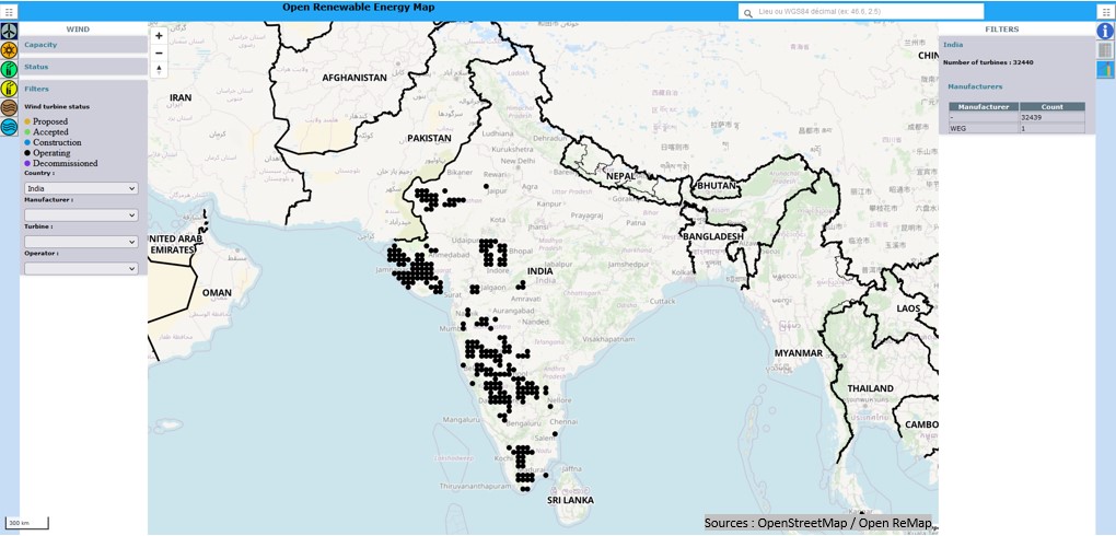 map of wind turbine in india