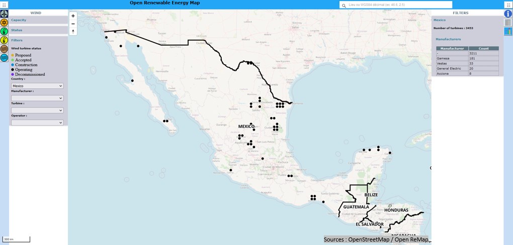 map of wind turbine in mexico