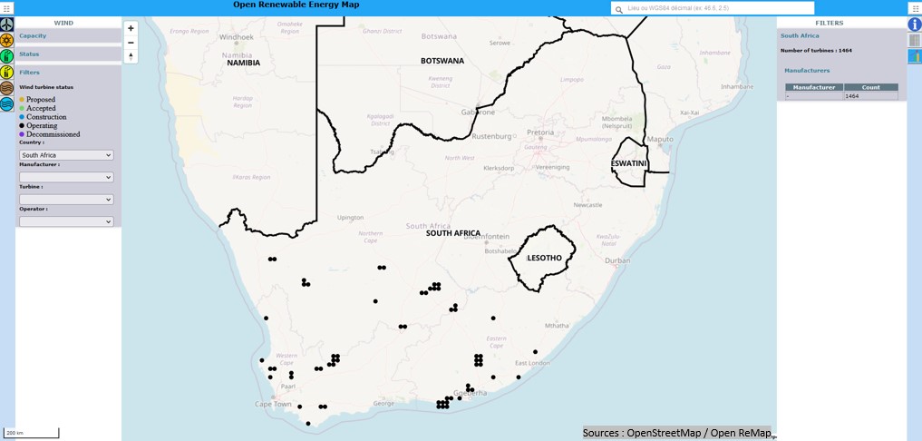 map of wind turbine in south-africa