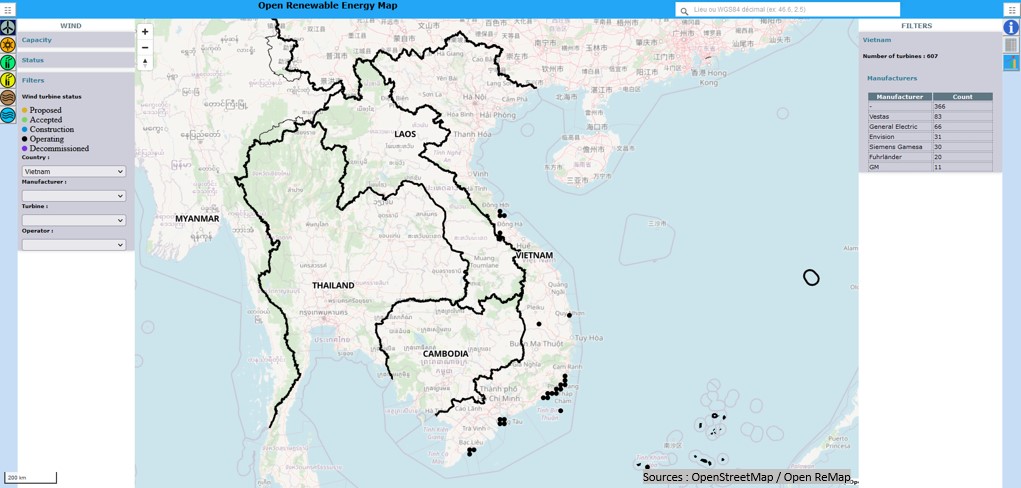 map of wind turbine in vietnam