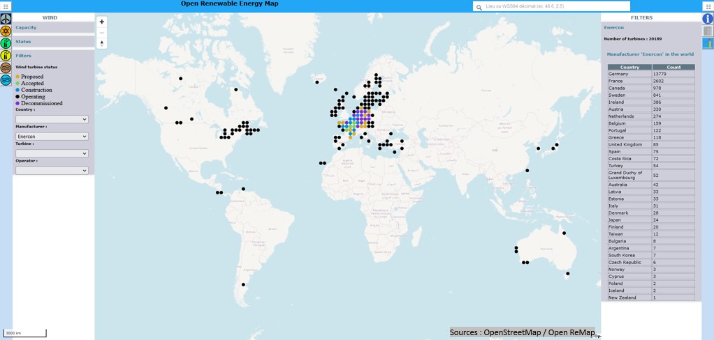 map of wind turbine-manufacturer-enercon