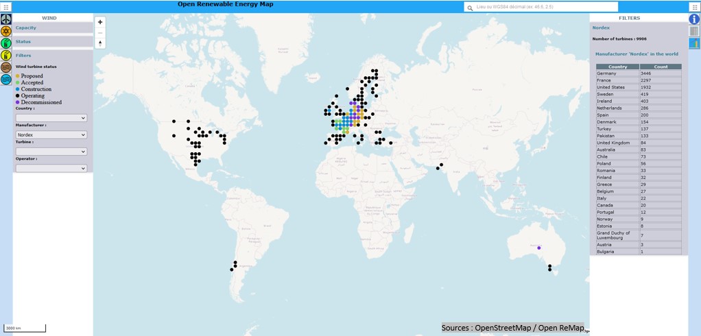 map of wind turbine-manufacturer-nordex