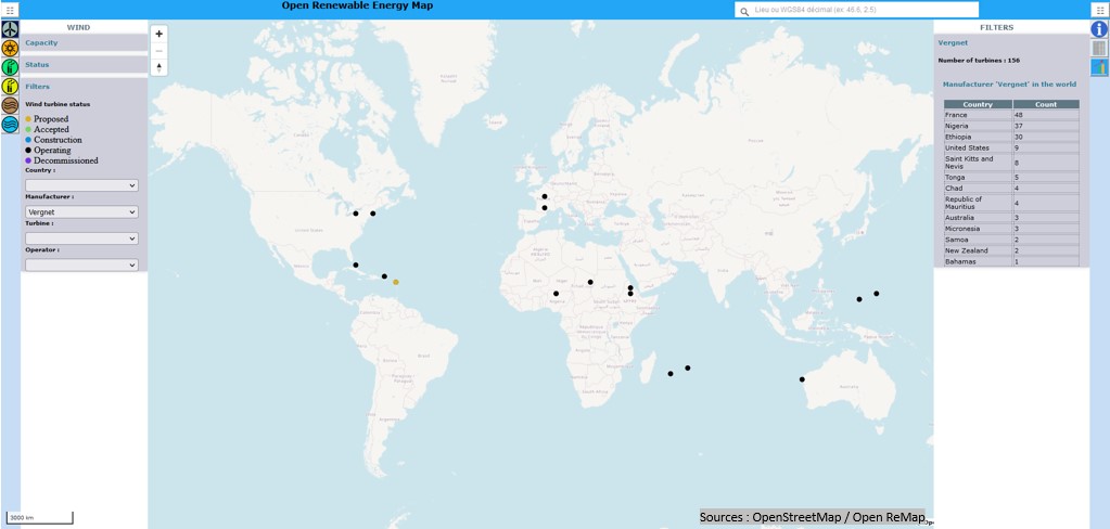 map of wind turbine-manufacturer-vergnet