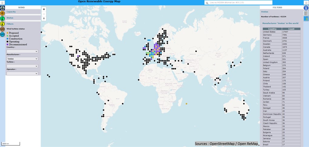 map of wind turbine-manufacturer-vestas